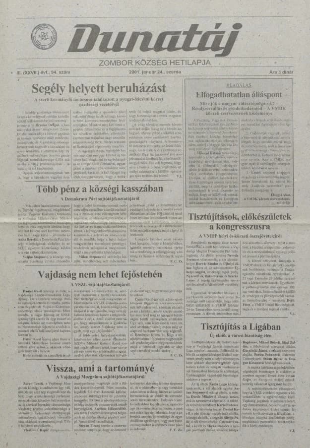 Dunatáj, 3. évf. 2001. január 24. 94. sz.