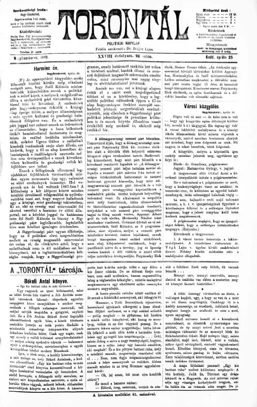 Torontál, 28. évf. 1899. április 25. 94. sz.