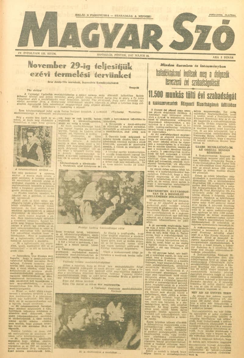 Magyar Szó, 4. évf. 1947. május 16. 122. sz. 1–6. oldal