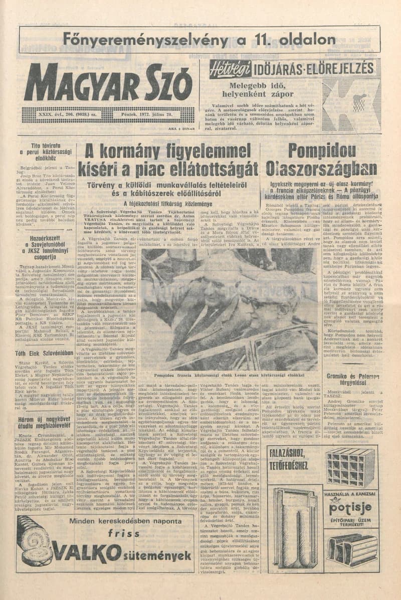 Magyar Szó, 29. évf. 1972. július 28. 206. sz. 1–14. oldal