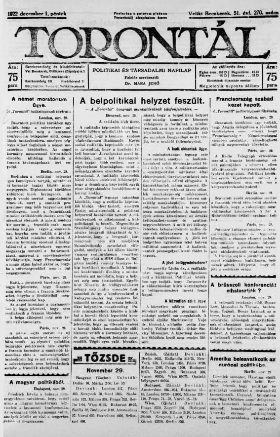 Torontál, 51. évf. 1922. december 1. 270. sz.