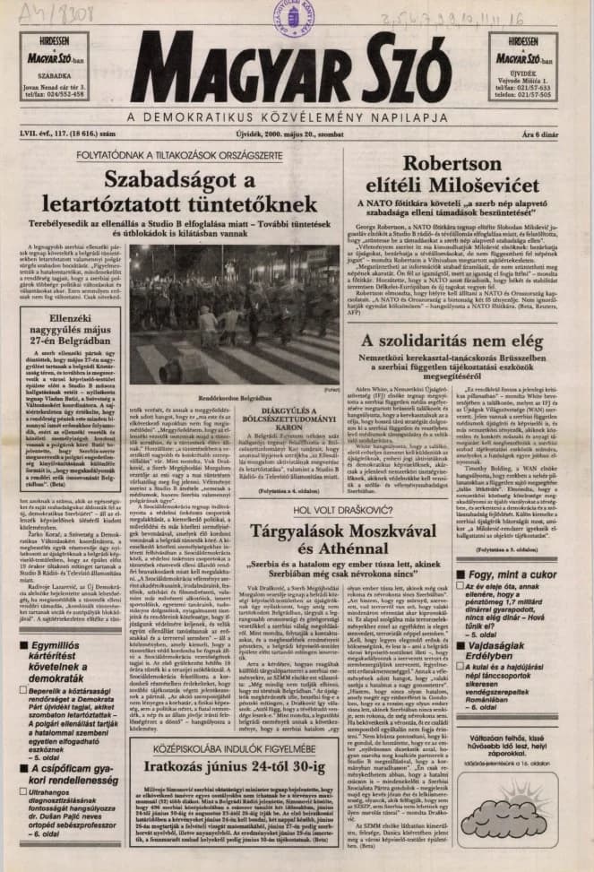 Magyar Szó, 57. évf. 2000. május 20. 117. sz. 1–16. oldal