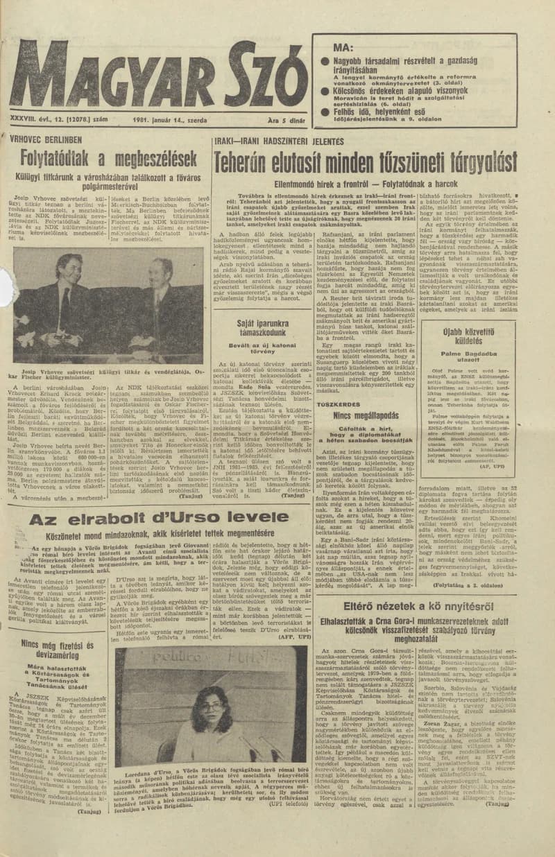 Magyar Szó, 38. évf. 1981. január 14. 12. sz. 1–20. oldal