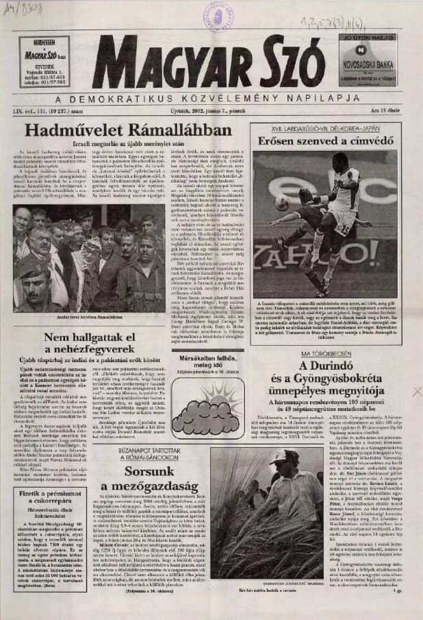 Magyar Szó, 59. évf. 2002. június 7. 131. sz. 1–16. oldal