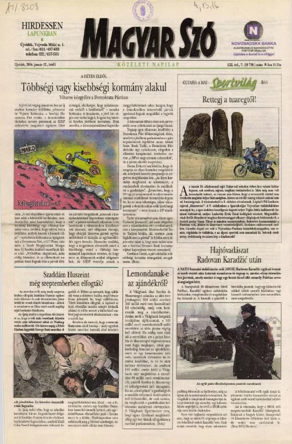 Magyar Szó, 61. évf. 2004. január 12. 7. sz. 1–16. oldal