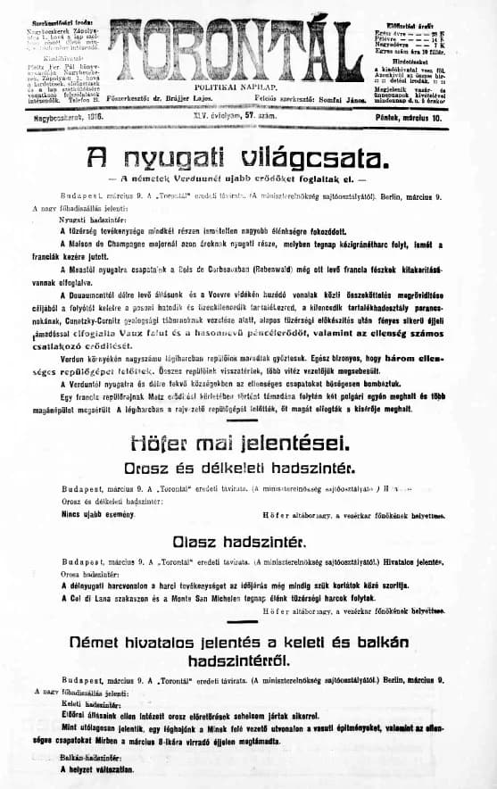 Torontál, 45. évf. 1916. március 10. 57. sz.