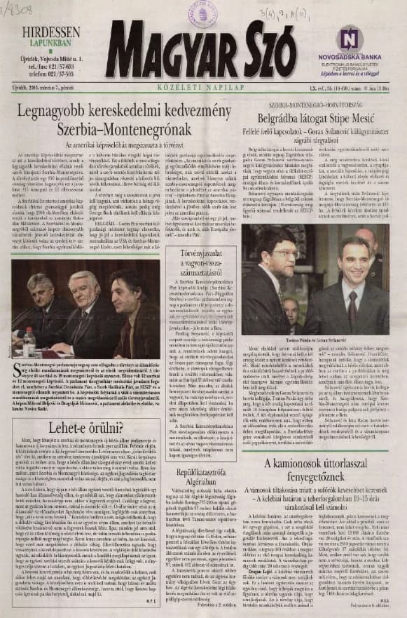 Magyar Szó, 60. évf. 2003. március 7. 55. sz. 1–16. oldal