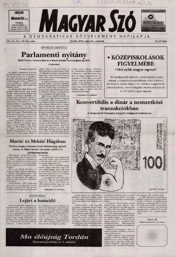 Magyar Szó, 59. évf. 2002. május 16. 112. sz. 1–16. oldal