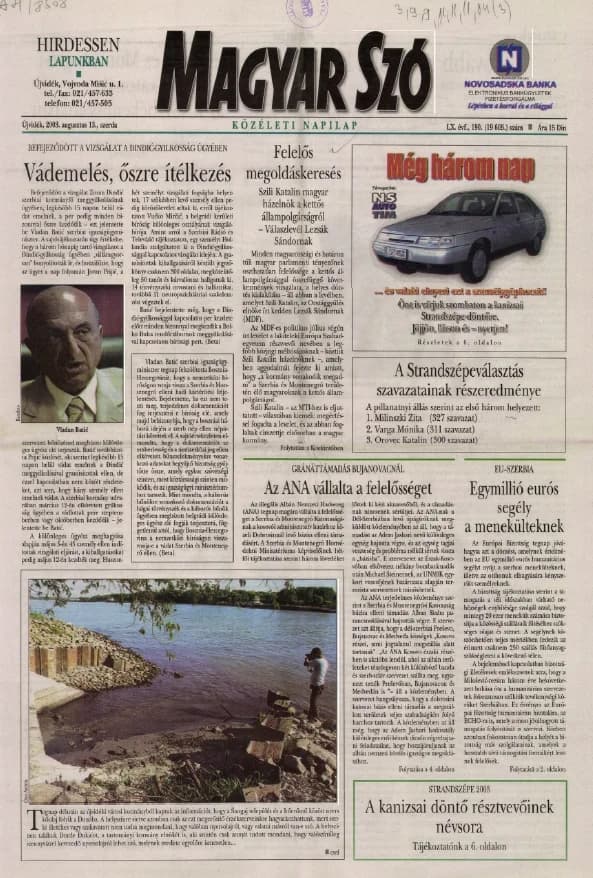 Magyar Szó, 60. évf. 2003. augusztus 13. 190. sz. 1–16. oldal