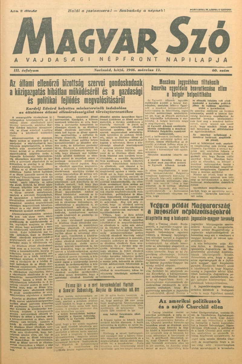 Magyar Szó, 3. évf. 1946. március 11. 60. sz. 1–6. oldal