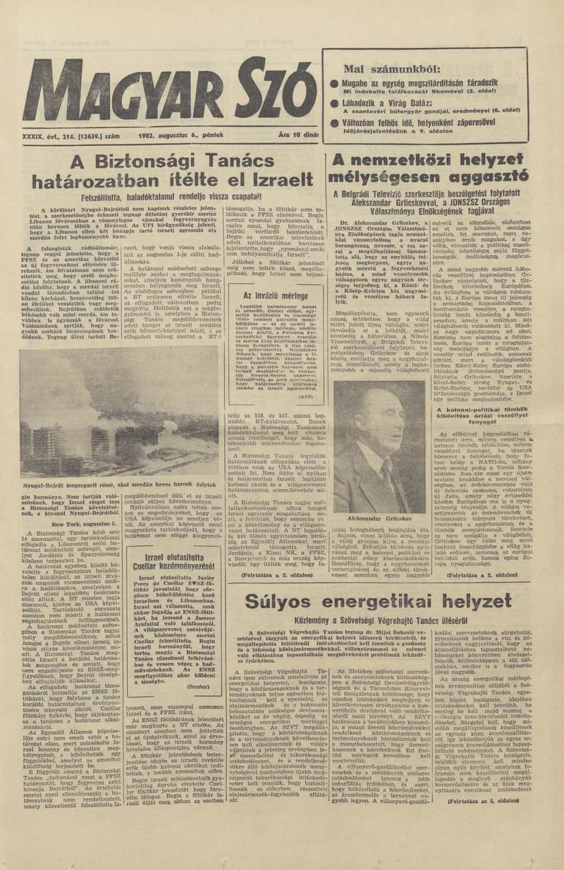 Magyar Szó, 39. évf. 1982. augusztus 6. 214. sz. 1–20. oldal