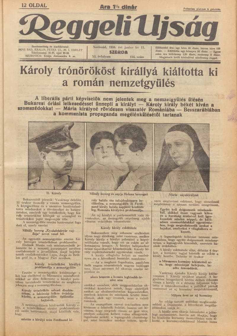 Reggeli Újság, 11. évf. 1930. június 11. 134. sz.