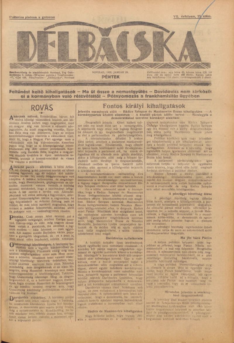 Délbácska, 7. évf. 1926. január 29. 23. sz.