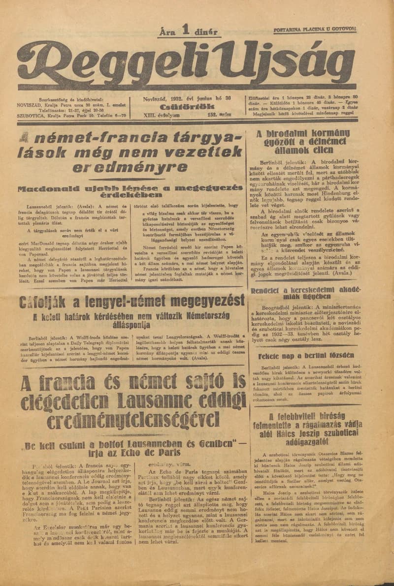 Reggeli Újság, 13. évf. 1932. június 30. 152. sz.