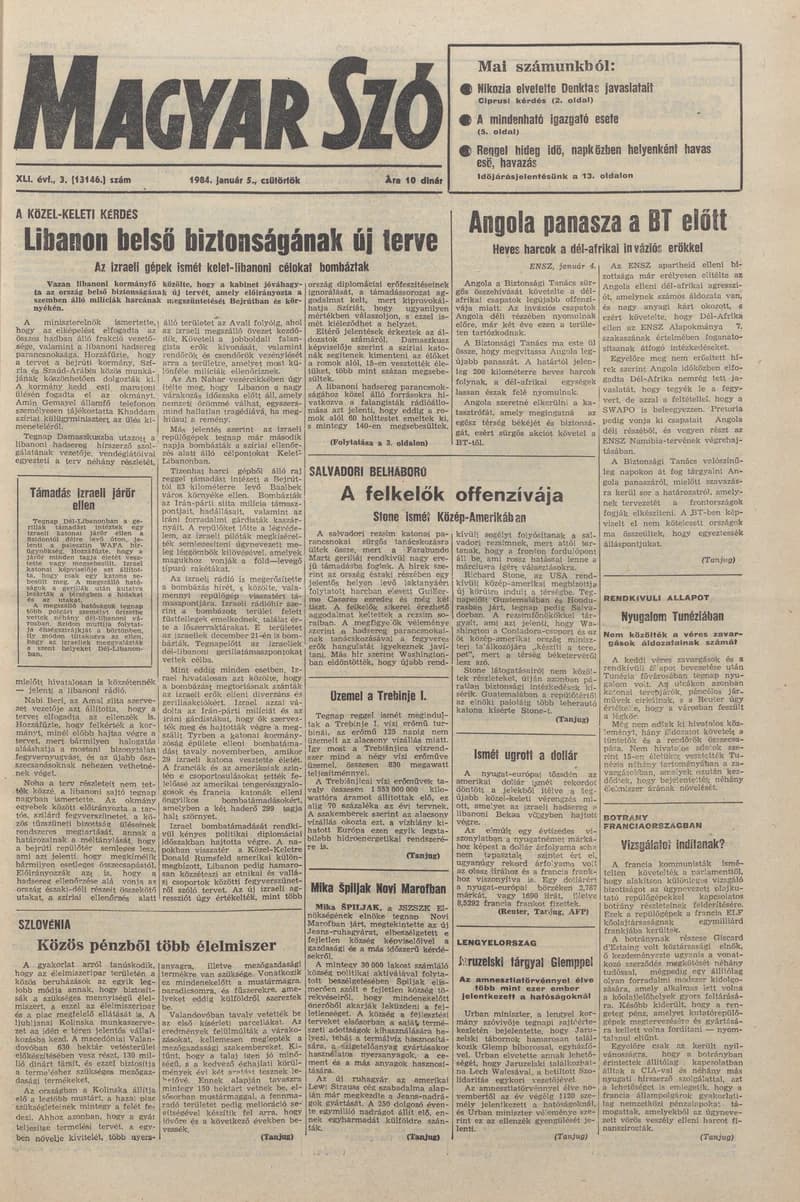 Magyar Szó, 41. évf. 1984. január 5. 3. sz. 1–20. oldal
