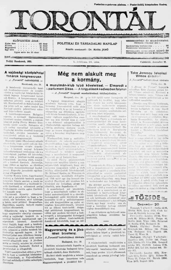 Torontál, 50. évf. 1921. december 22. 281. sz.
