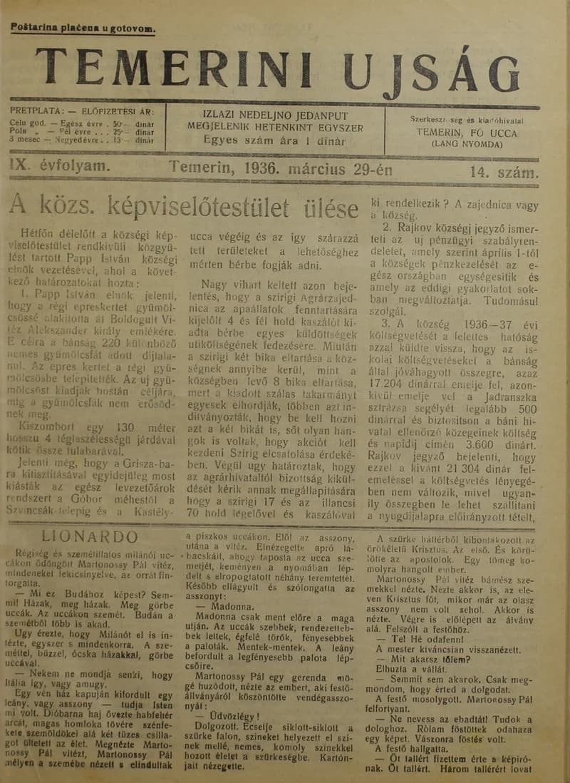 Temerini Újság 1928-1944, 9. évf. 1936. március 29. 14. sz.