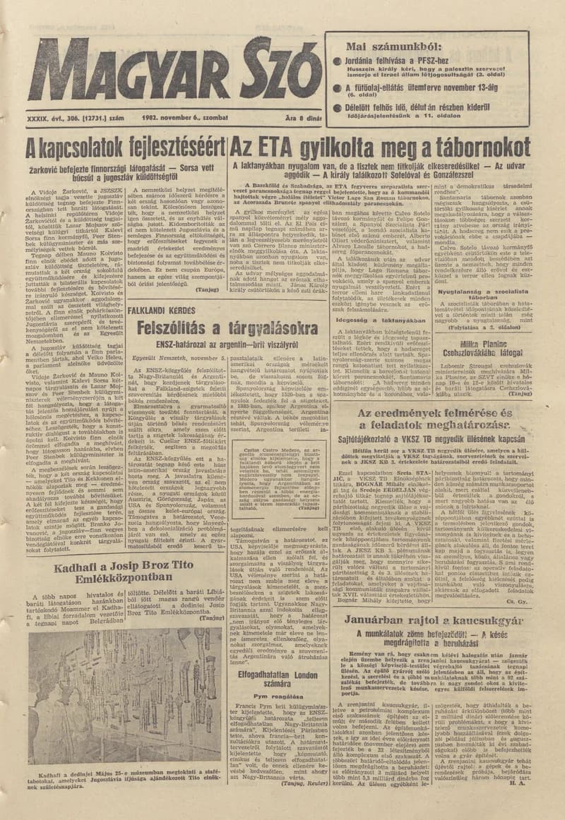 Magyar Szó, 39. évf. 1982. november 6. 306. sz. 1–24. oldal