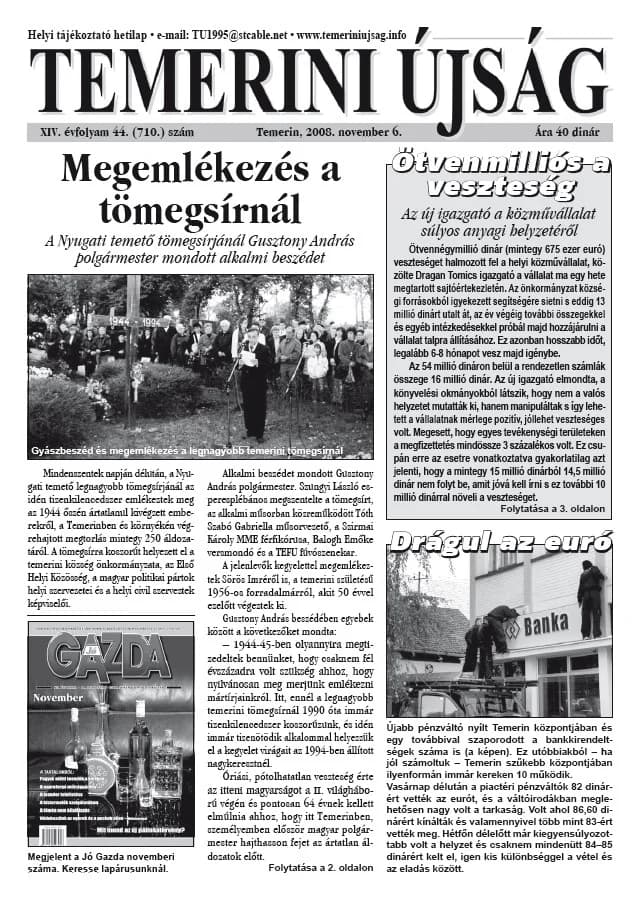 Temerini Újság, 14. évf. 2008. november 6. 44. sz.