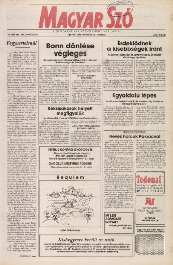 Magyar Szó, 48. évf. 1991. december 15. 343. sz. 1–28. oldal