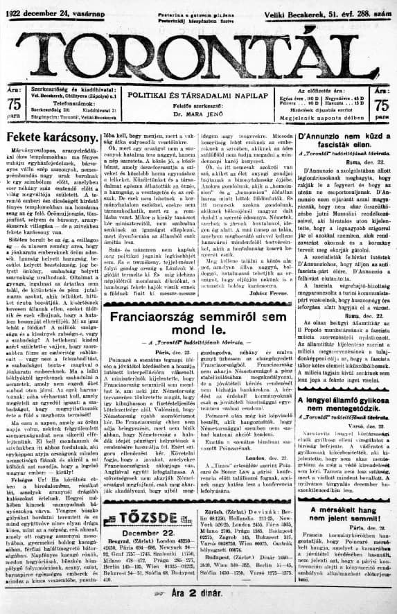 Torontál, 51. évf. 1922. december 24. 288. sz.
