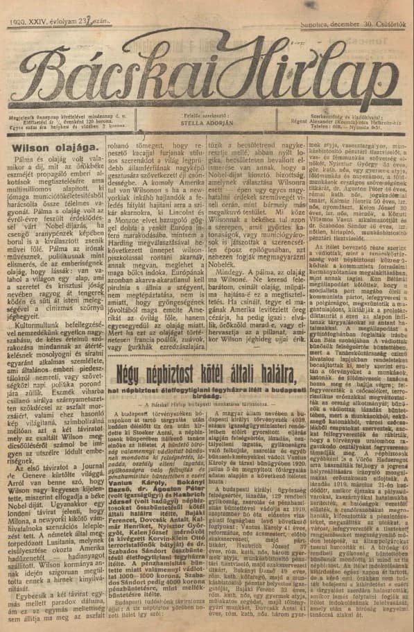 Bácskai Hirlap, 24. évf. 1920. december 30. 232. sz.