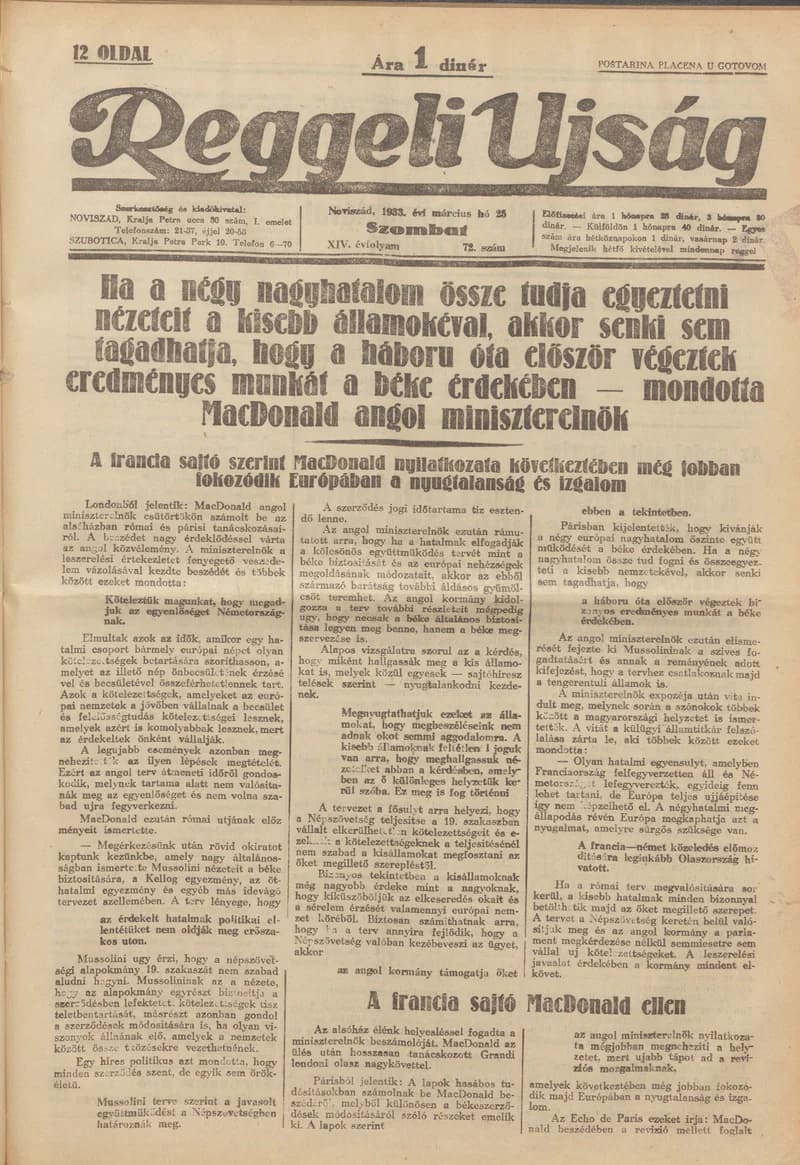 Reggeli Újság, 14. évf. 1933. március 25. 72. sz.