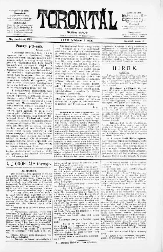 Torontál, 32. évf. 1903. január 3. 2. sz.