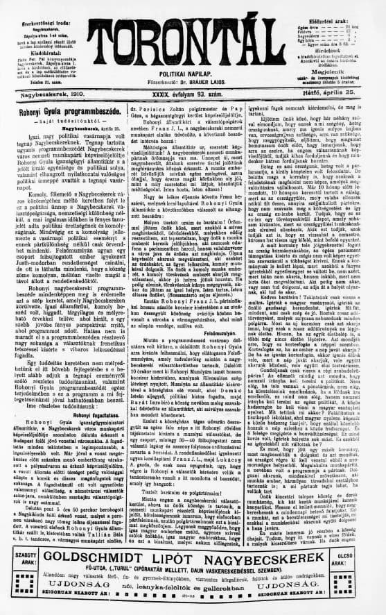 Torontál, 39. évf. 1910. április 25. 93. sz.