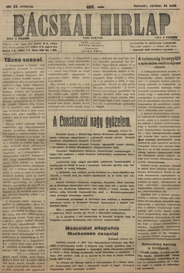 Bácskai Hirlap, 20. évf. 1916. október 24. 488. sz.