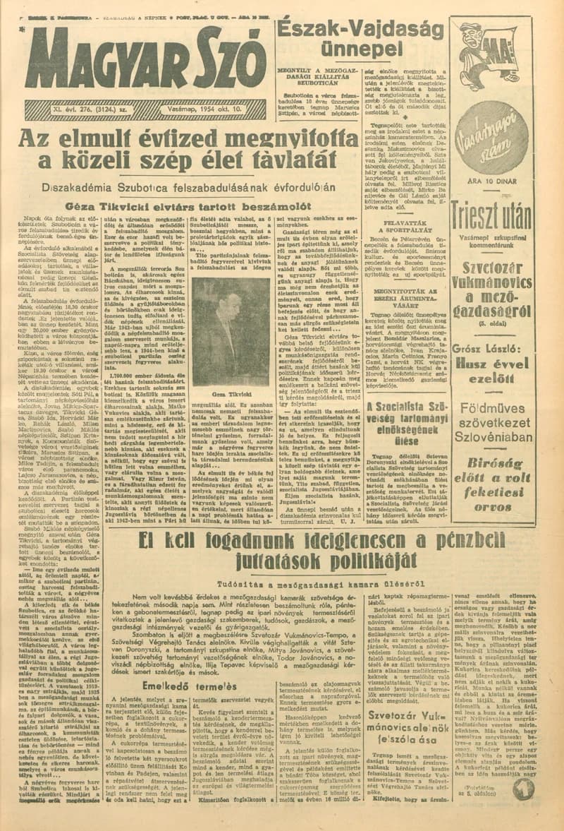Magyar Szó, 11. évf. 1954. október 10. 276. sz. 1–14. oldal