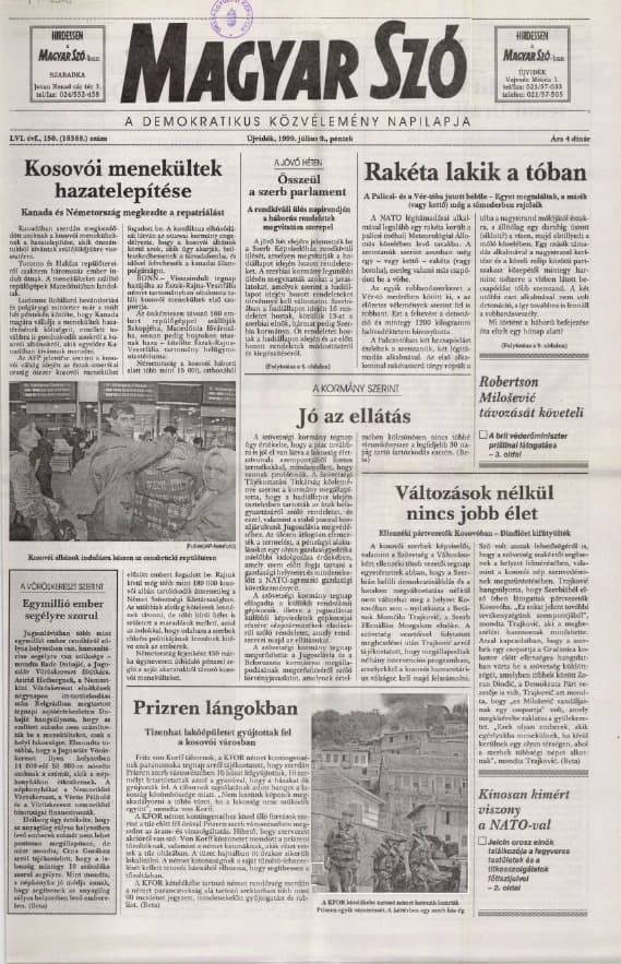 Magyar Szó, 56. évf. 1999. július 9. 150. sz. 1–16. oldal
