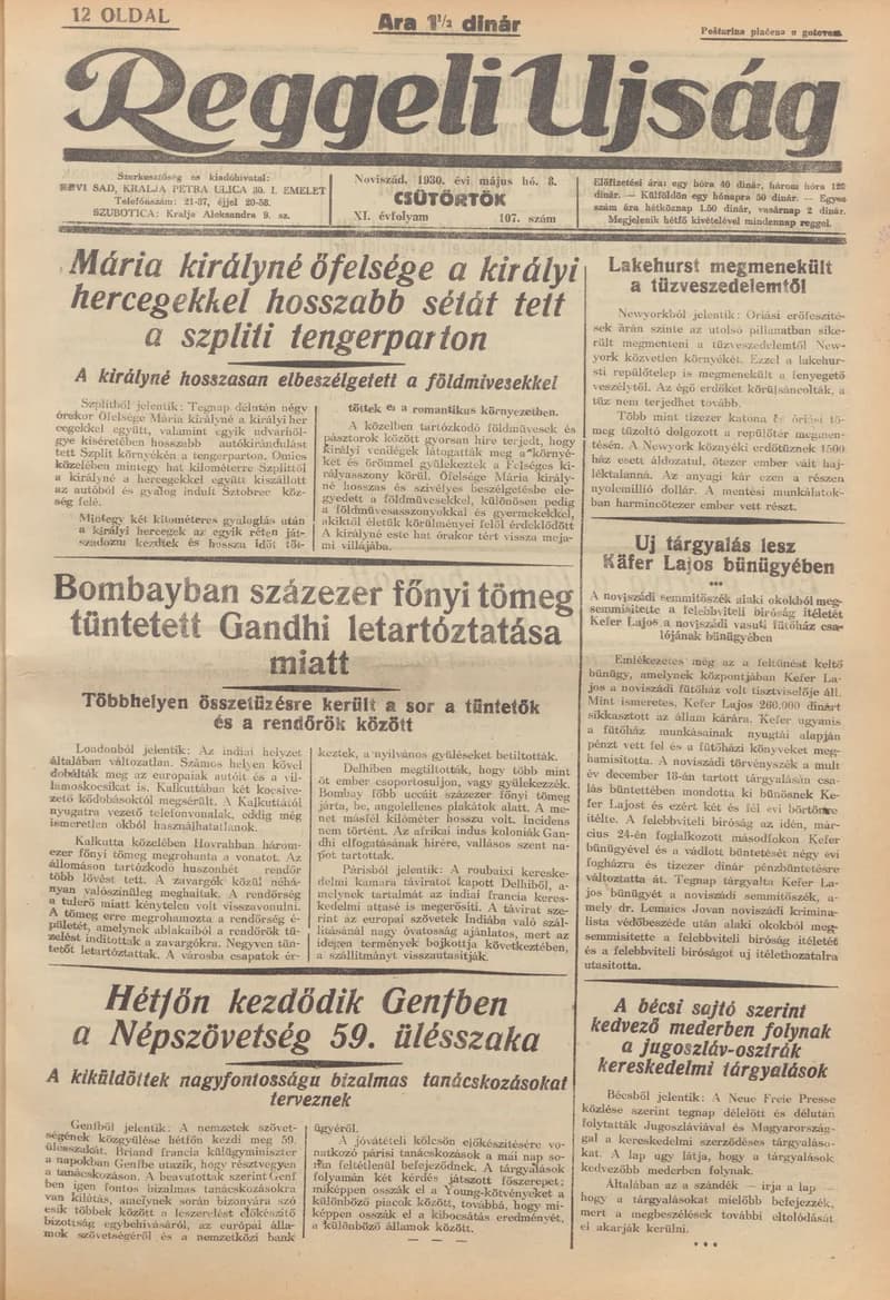 Reggeli Újság, 11. évf. 1930. május 8. 107. sz.