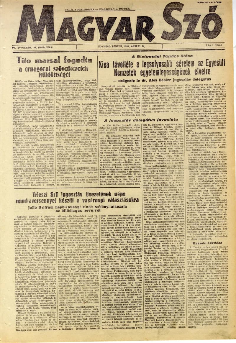 Magyar Szó, 7. évf. 1950. április 14. 89. sz. 1–4. oldal