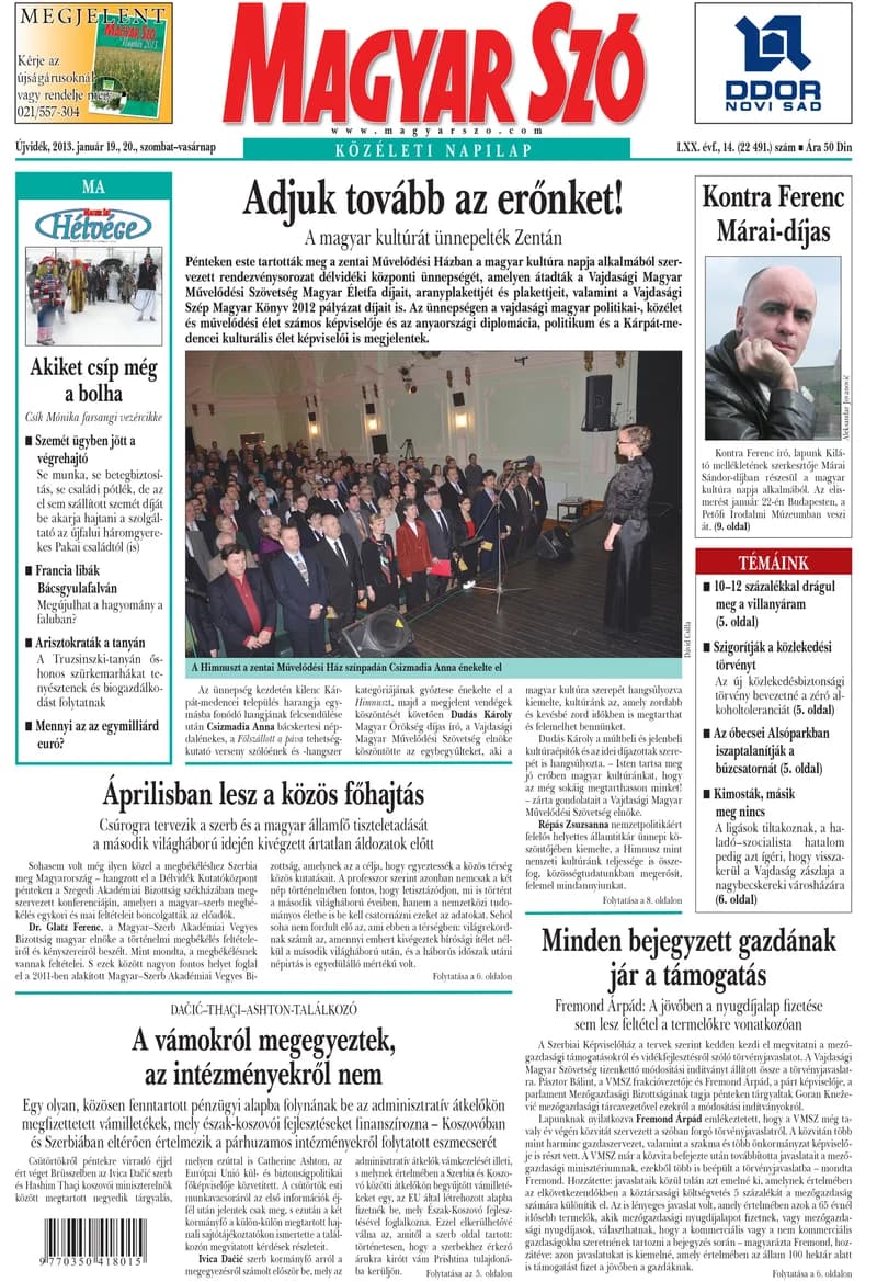 Magyar Szó, 70. évf. 2013. január – . 14. sz. 1–44. oldal