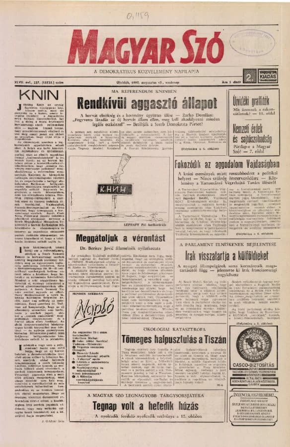 Magyar Szó, 47. évf. 1990. augusztus 19. 227. sz. 1–28. oldal