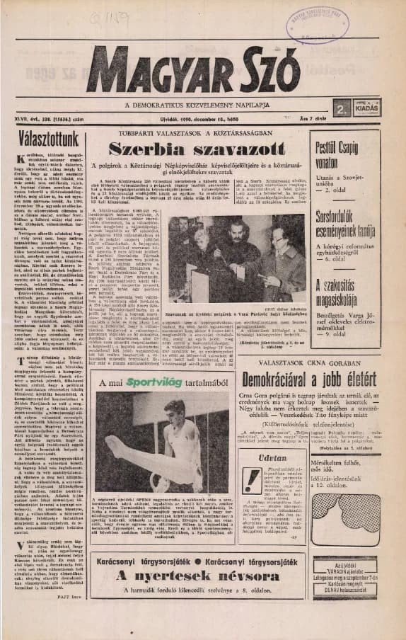Magyar Szó, 47. évf. 1990. december 10. 338. sz. 1–20. oldal