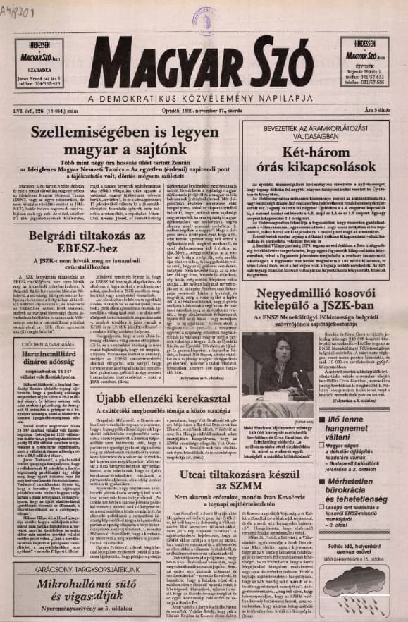 Magyar Szó, 56. évf. 1999. november 17. 226. sz. 1–16. oldal