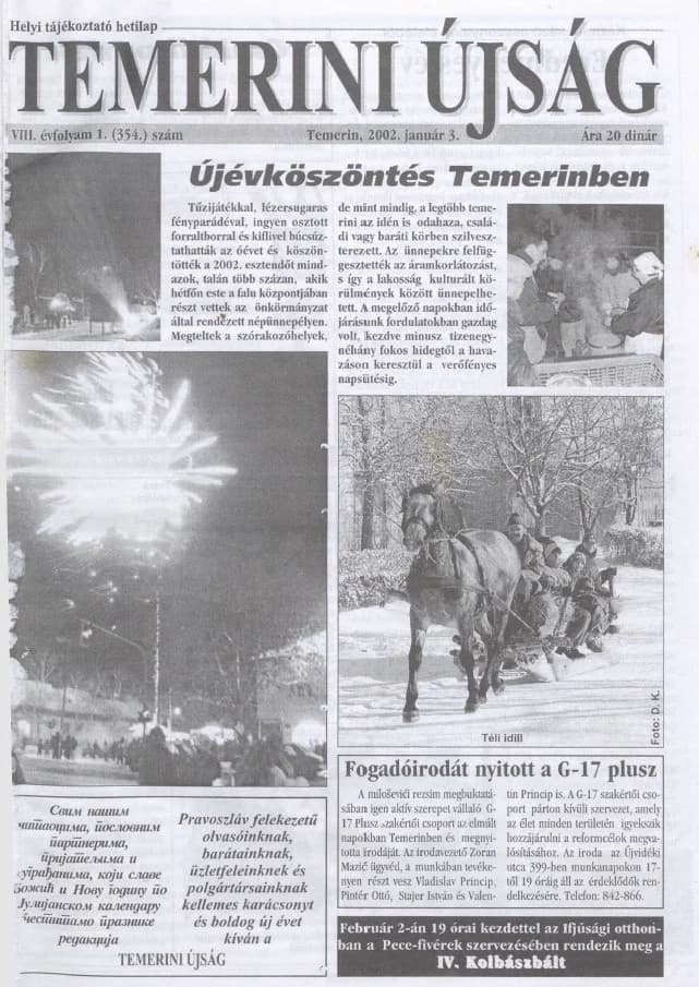 Temerini Újság, 8. évf. 2002. január 30. 1. sz.