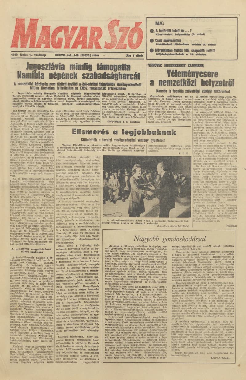 Magyar Szó, 37. évf. 1980. június 1. 149. sz. 1–32. oldal