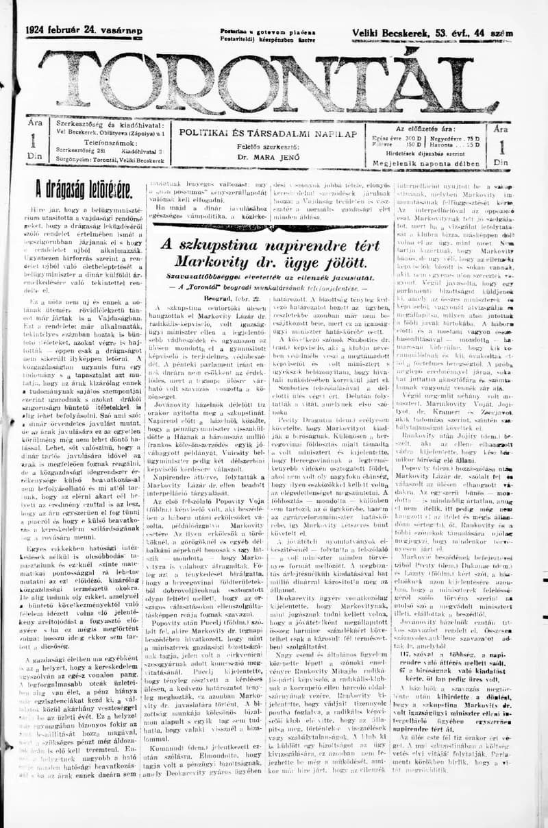 Torontál, 53. évf. 1924. február 24. 44. sz.