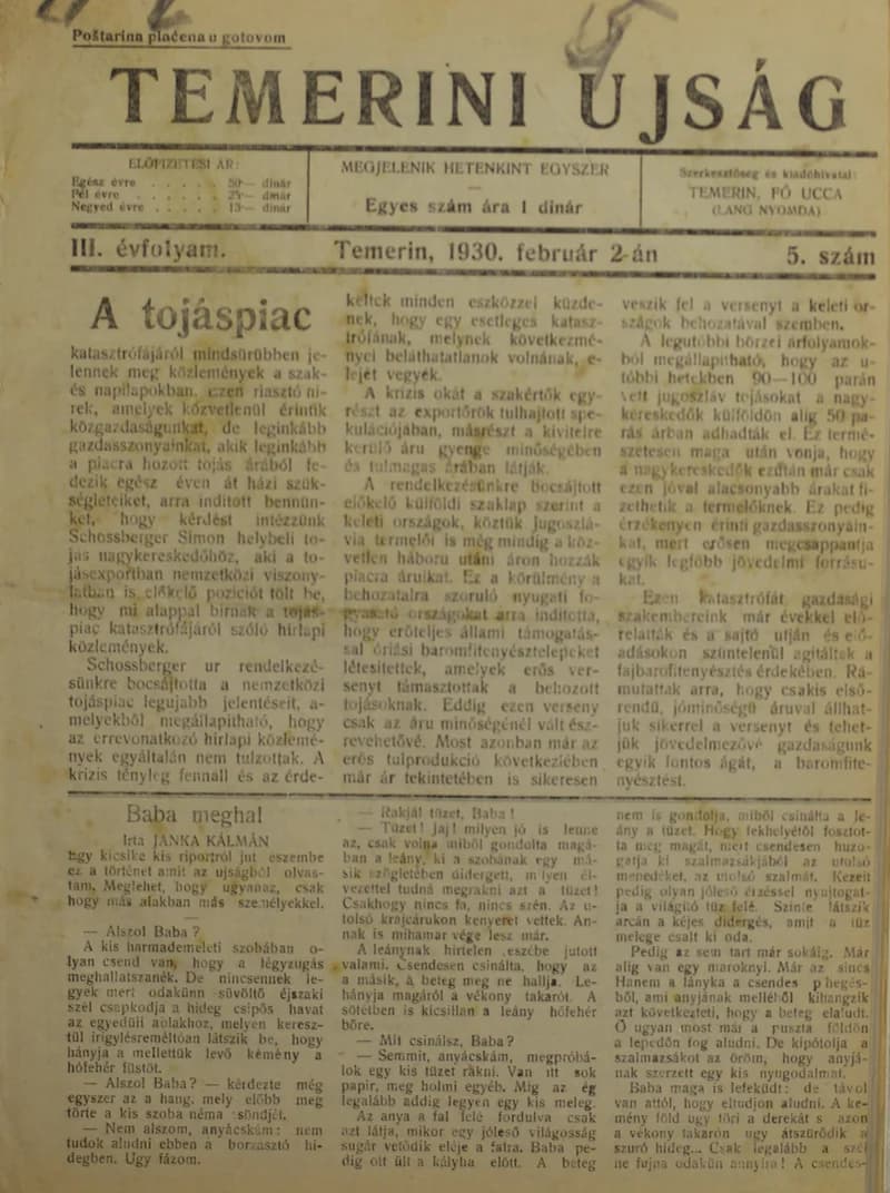 Temerini Újság 1928-1944, 3. évf. 1930. február 2. 5. sz.