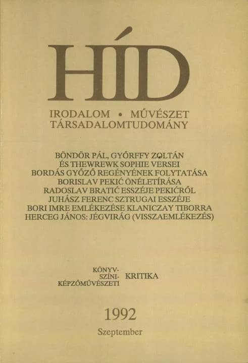 Híd, 56. évf. 1992. szeptember. 9. sz. 637–716. oldal