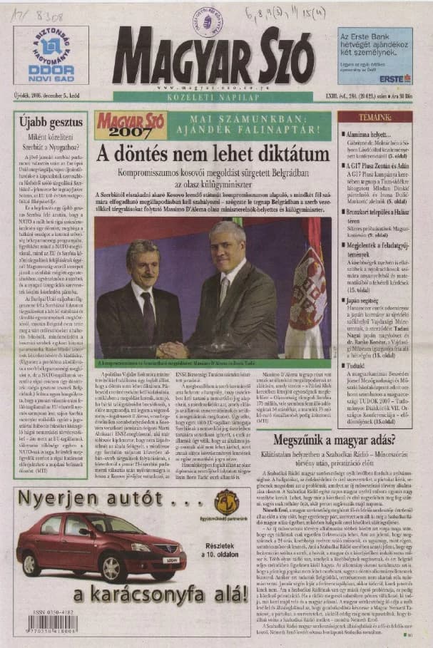 Magyar Szó, 63. évf. 2006. december 5. 284. sz. 1–20. oldal