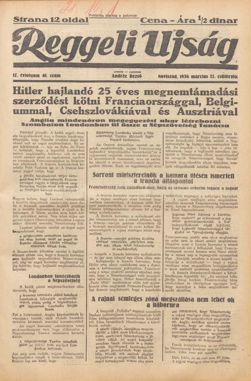 Reggeli Újság, 17. évf. 1936. március 12. 61. sz.