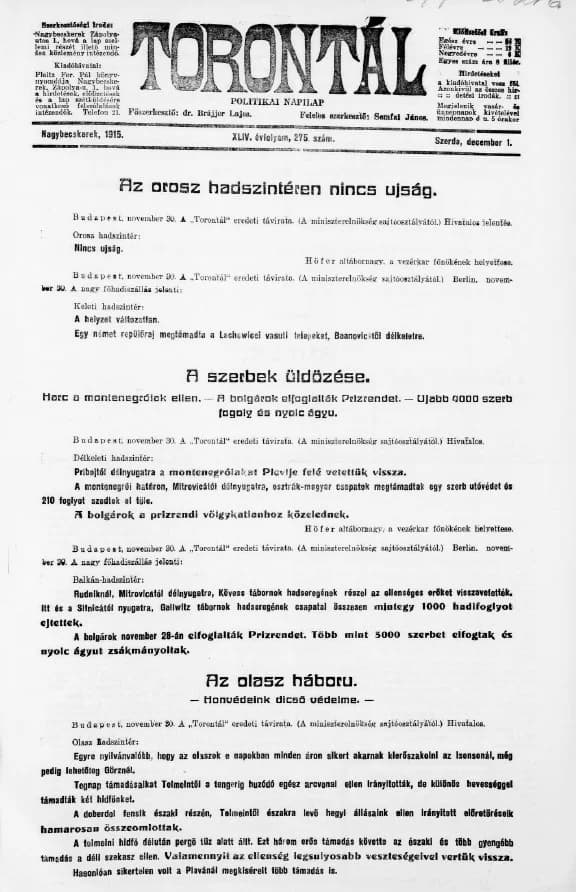 Torontál, 44. évf. 1915. december 1. 275. sz.