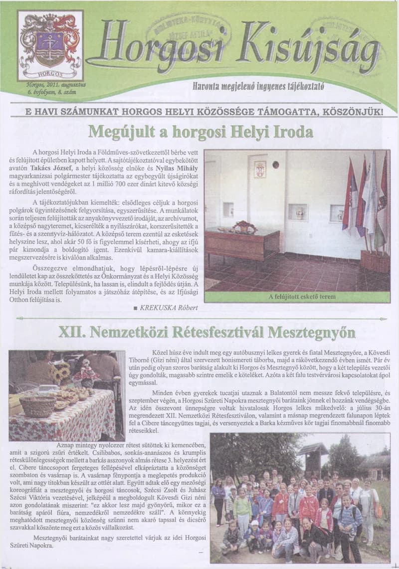Horgosi Kisújság, 6. évf. 2011. augusztus. 8. sz.