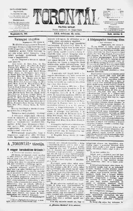Torontál, 30. évf. 1901. március 19. 65. sz.