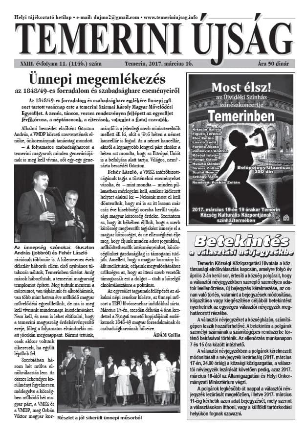 Temerini Újság, 23. évf. 2017. március 16. 11. sz.