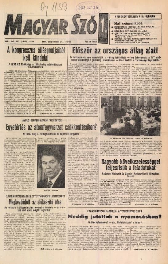 Magyar Szó, 43. évf. 1986. szeptember 24. 263. sz. 1–16. oldal